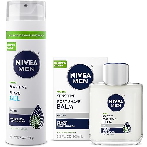NIVEA MEN Sensitive Shaving Set for Men, Sensitive Shave Gel (7 Oz) + Soothing Post Shave Balm Aftershave (3.3 Fl Oz), Enriched with Chamomile Extract and Vitamin E, For Sensitive Skin