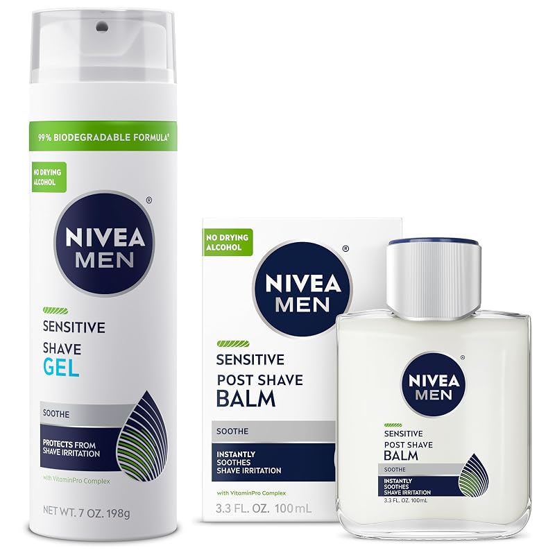 Kit de barbear NIVEA MEN Sensitive com gel e bálsamo pós-barba, conjunto com 2 itens
