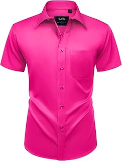 Mens Short Sleeve Dress Shirts Wrinkle Free Solid Casual Button Down Shirts with Pocket - Buy now