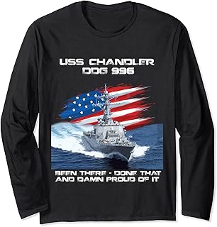 USS Chandler DDG-996 Destroyer Ship USA Flag Veteran Xmas Long Sleeve T-Shirt