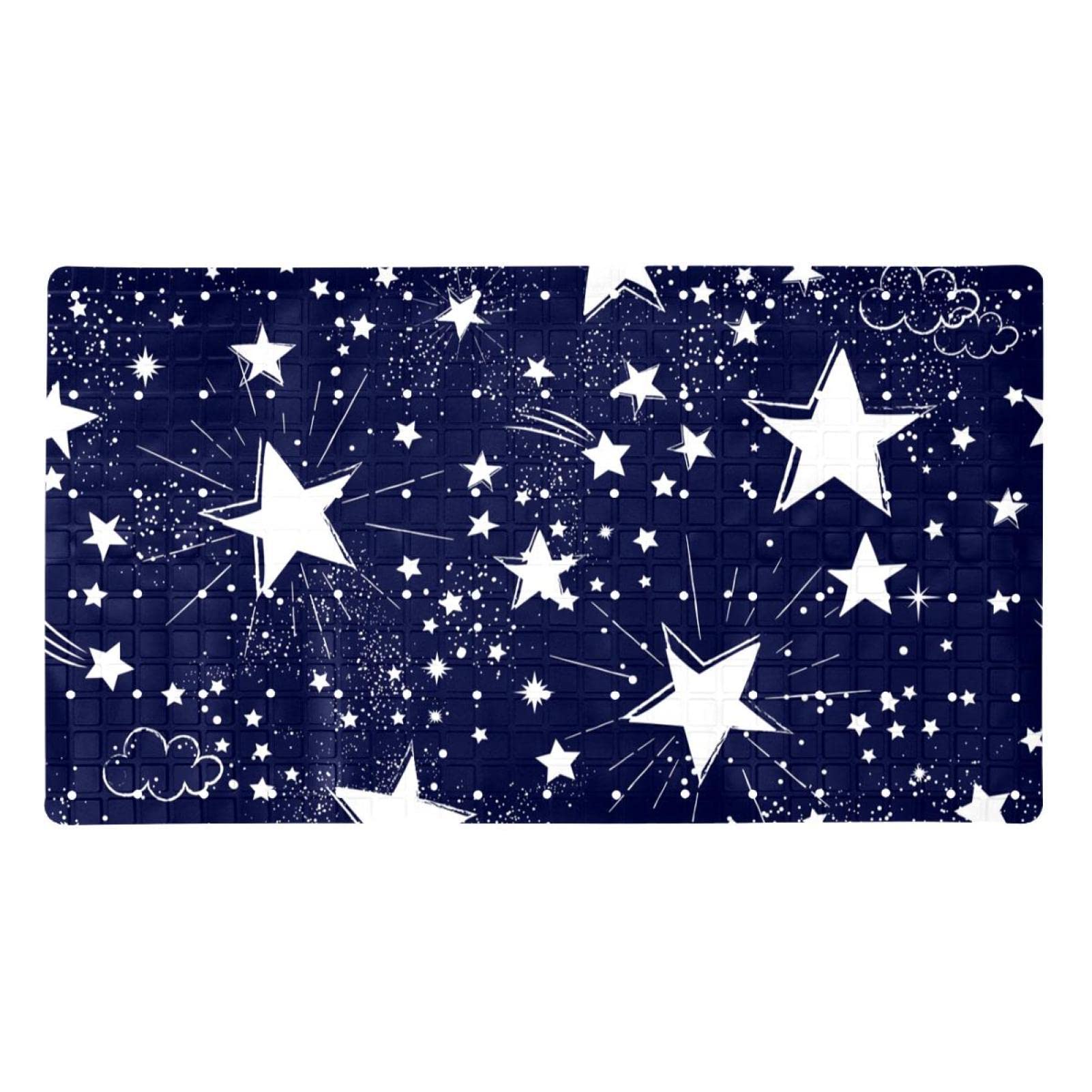 Rutschfeste Badematten für Badezimmer, Motiv: Galaxie, Weltraum, weiße Sterne, Wolken, Marineblau, rechteckige Badewannenmatte, maschinenwaschbar, 40 x 70 cm