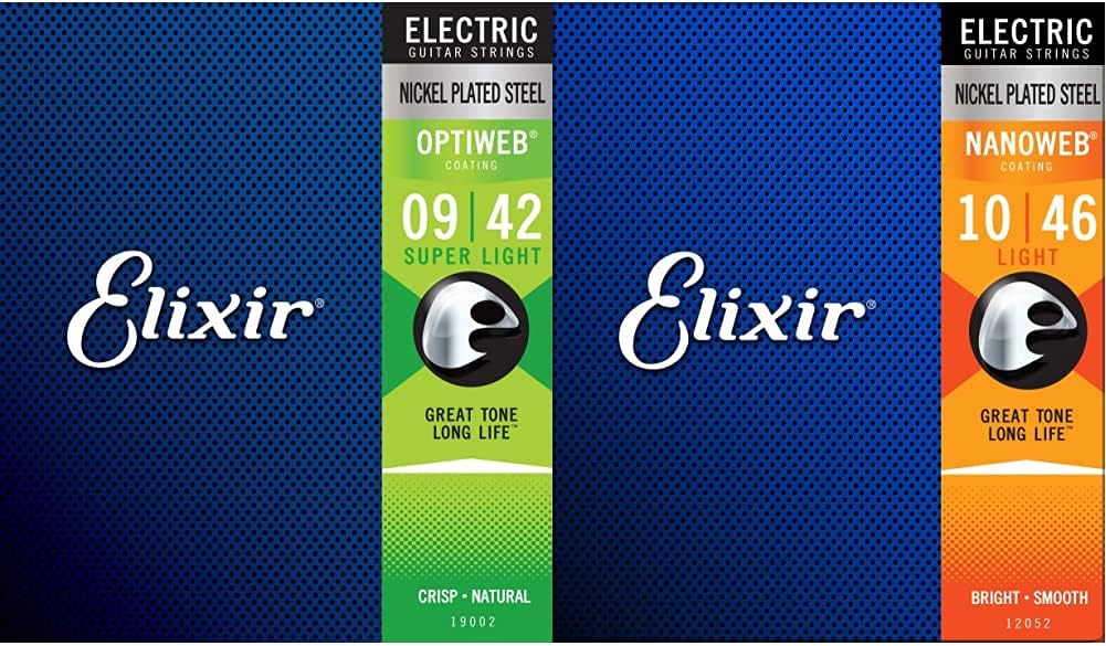 Elixir Strings Electric Guitar Strings (19052) & Elixir Strings Electric Guitar Strings w NANOWEB Coating, Light (.010-.046)
