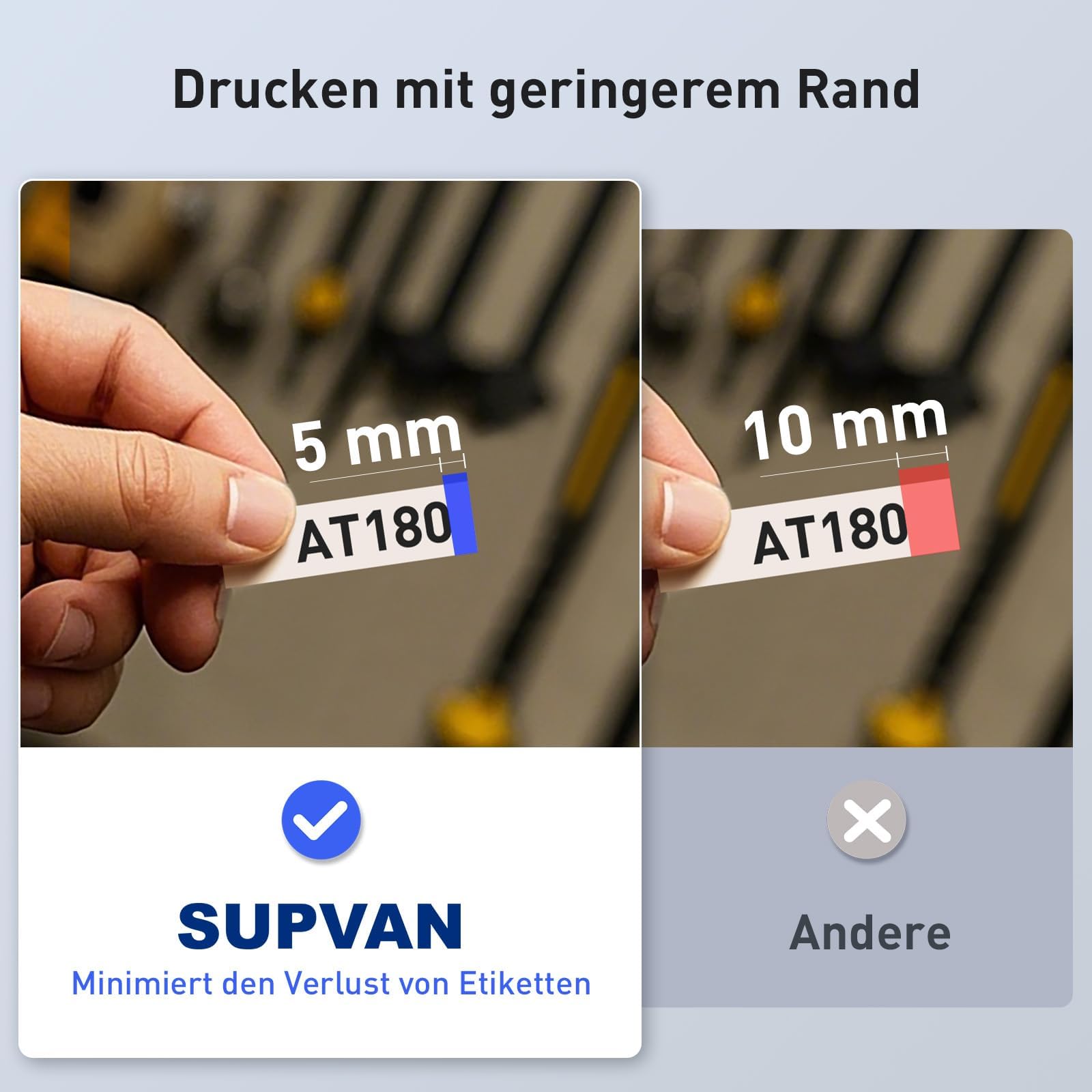 SUPVAN G15M Mini Etikettendrucker mit 4 Rollen,ideal für den Außenbereich | Thermotransferdruck,Kompatibel mit verschiedenen Etikettentypen, Bluetooth Verbindung, App und Tastatur, 5 mm Rand, aufladbar