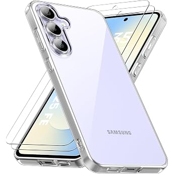 caslord Case Compatible with Samsung Galaxy S25 FE 5G 1 Mobile Phone Case with 2 Tempered Glass Soft TPU Transparent Shockproof Protective Case Transparent Scratch-Resistant Mobile Phone Case Cover