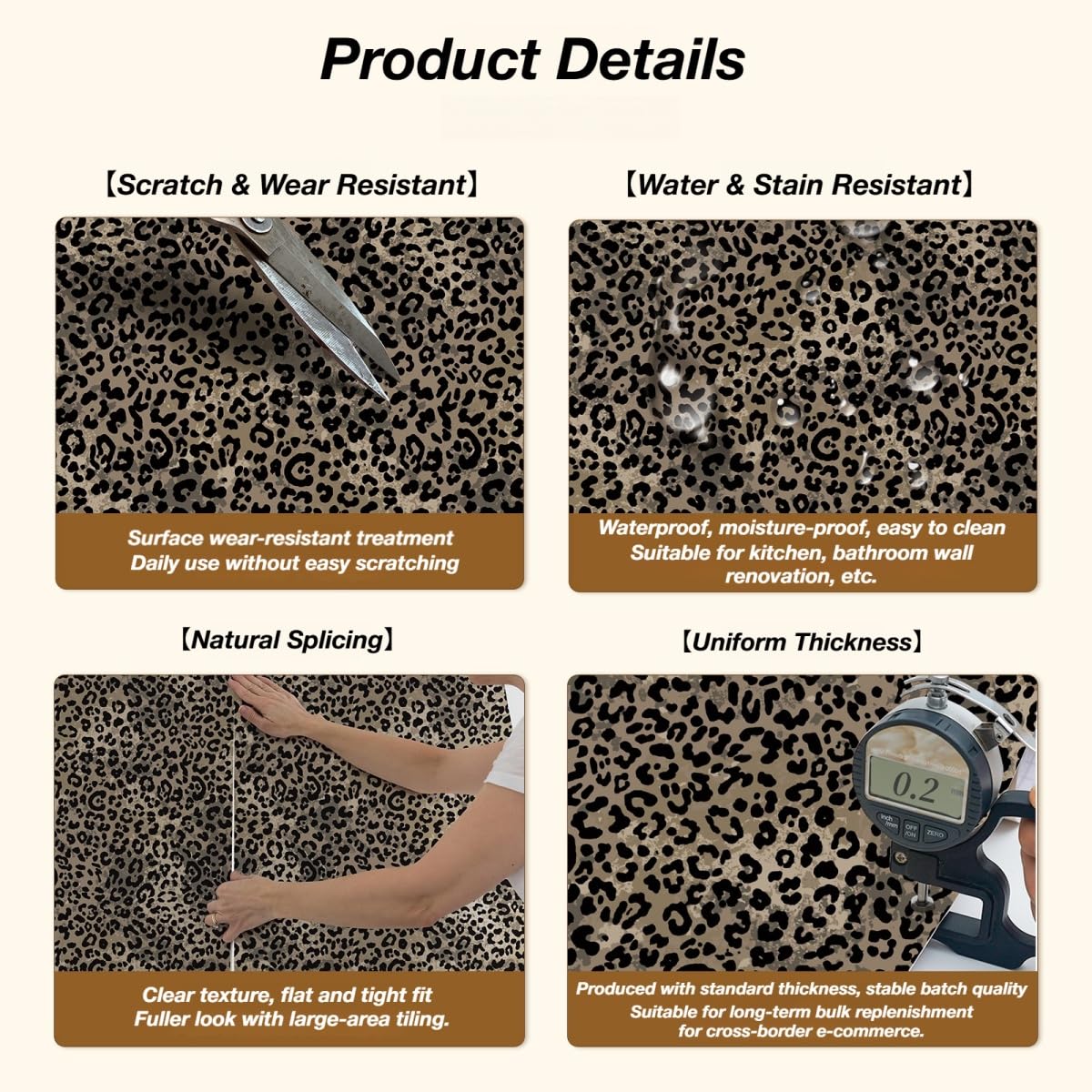 Carta da Parati Autoadesiva con Stampa Leopardata Marrone Scuro 17.3×393.7"