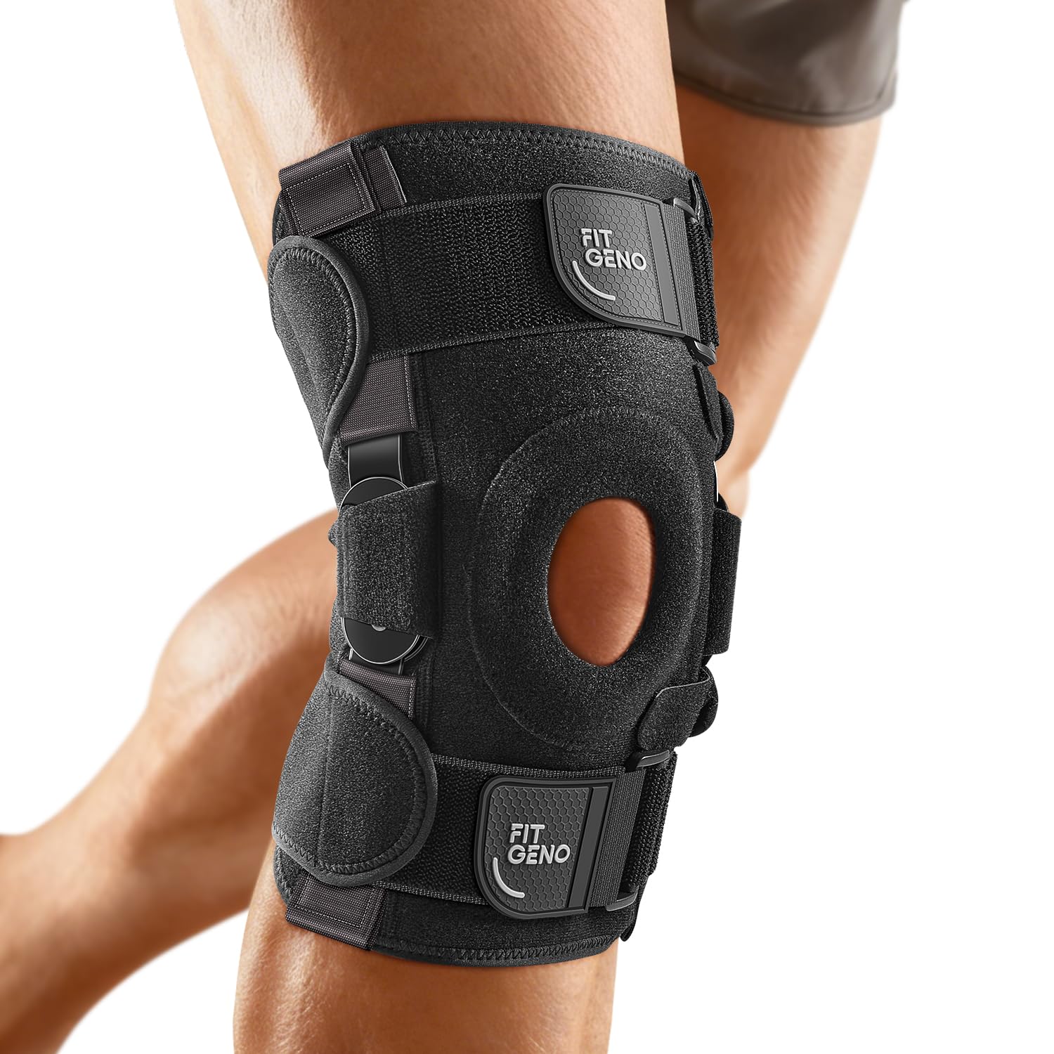 Fit Geno ReActive+ Knee Brace for Knee Pain for Men and Women, Adjustable Hinged Knee Brace with Side Stabilizers for Maximum Knee Support, Ultimate Knee Brace for Meniscus Tear ACL MCL Arthritis