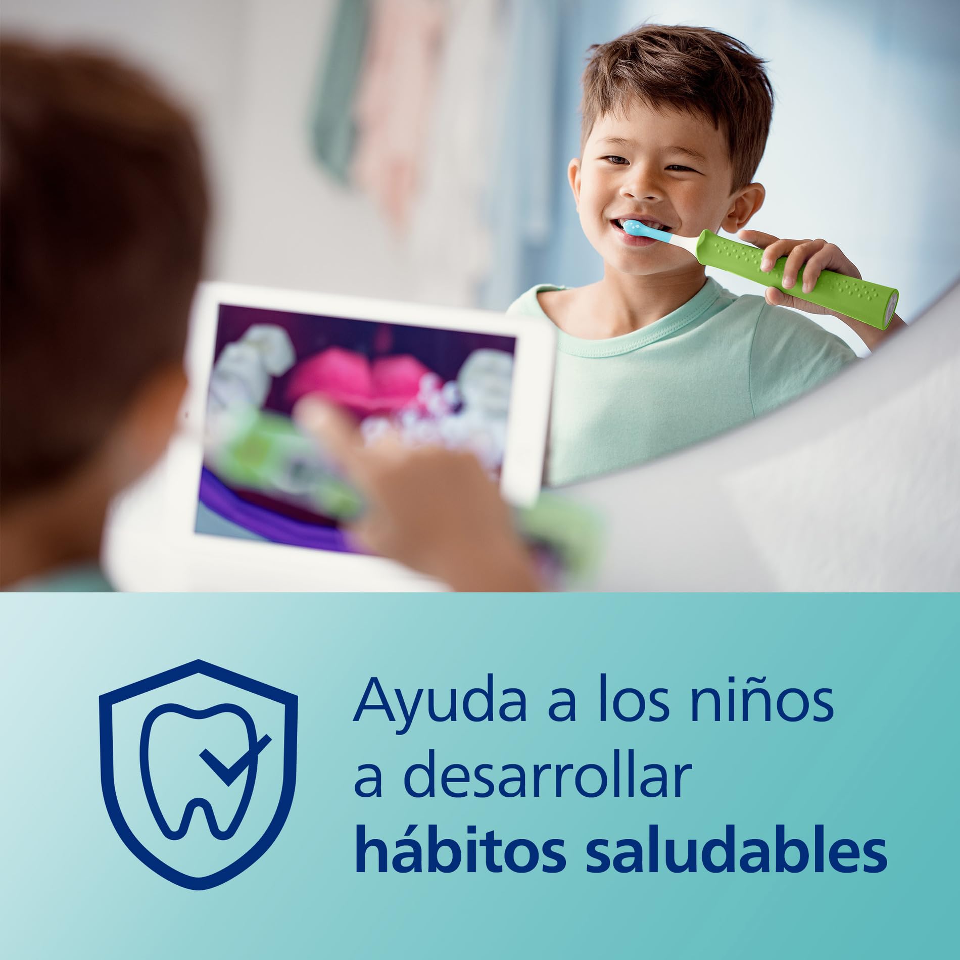 Philips Sonicare For Kids, cepillo de dientes eléctrico sónico con app, para niños de +3 años, con SmarTimer y QuadPacer para una limpieza completa, color verde, modelo HX6352/11