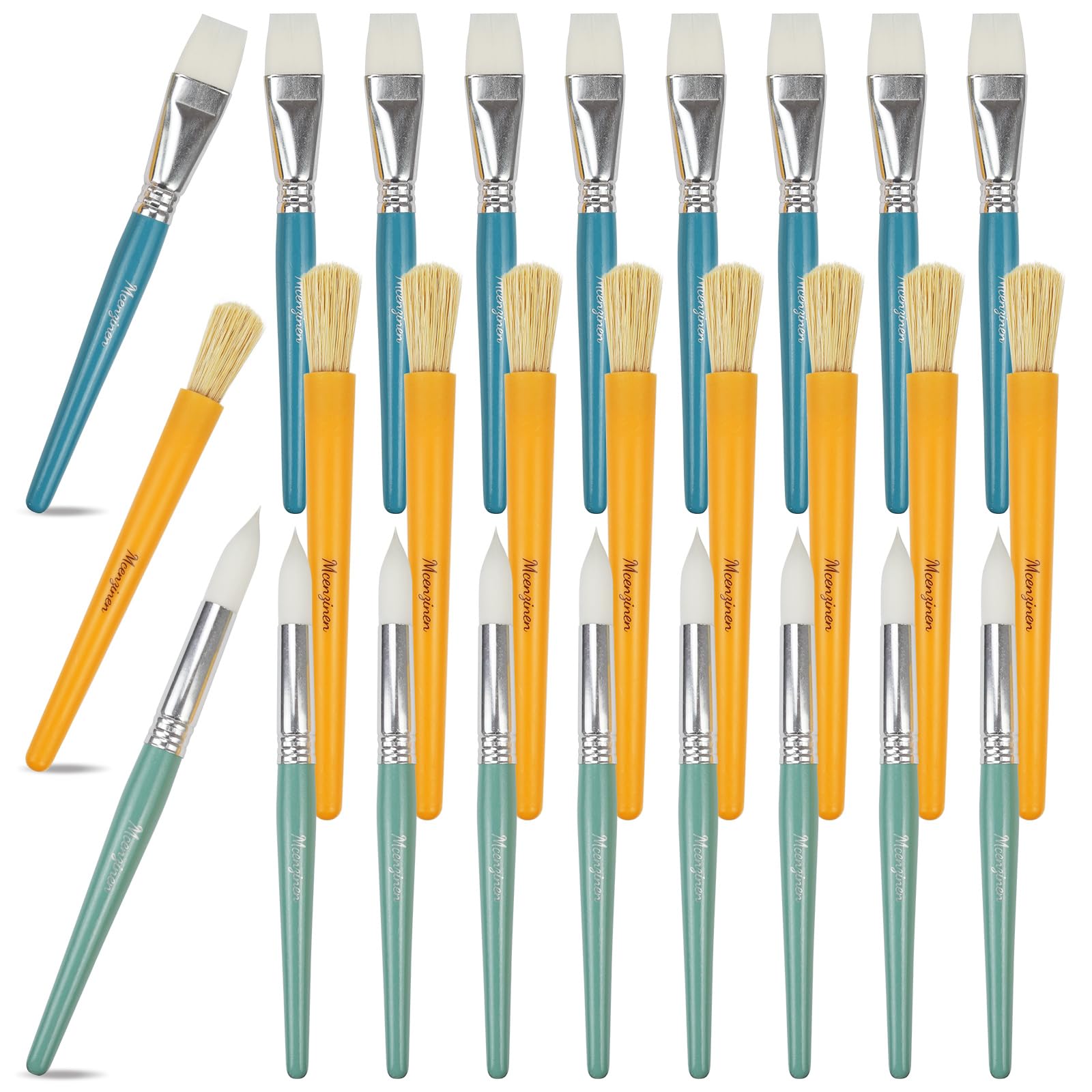 Mcenzinen Large Paint Brushes Round and Flat Paint Brushes for Kids, Children‘s Washable Paintbrushes, Colourful Paint Brush Set for Toddler