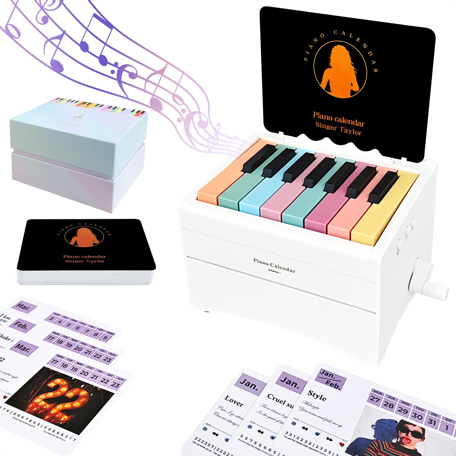 Piano Calendar 2026, Playable Piano Desk Calendar 2026, Swift Mini Piano Calendar with 52 Simplified Music Scores in 27 Cards, USB Rechargeable Mini Piano Gifts for Swift Fans Home Decor (White)