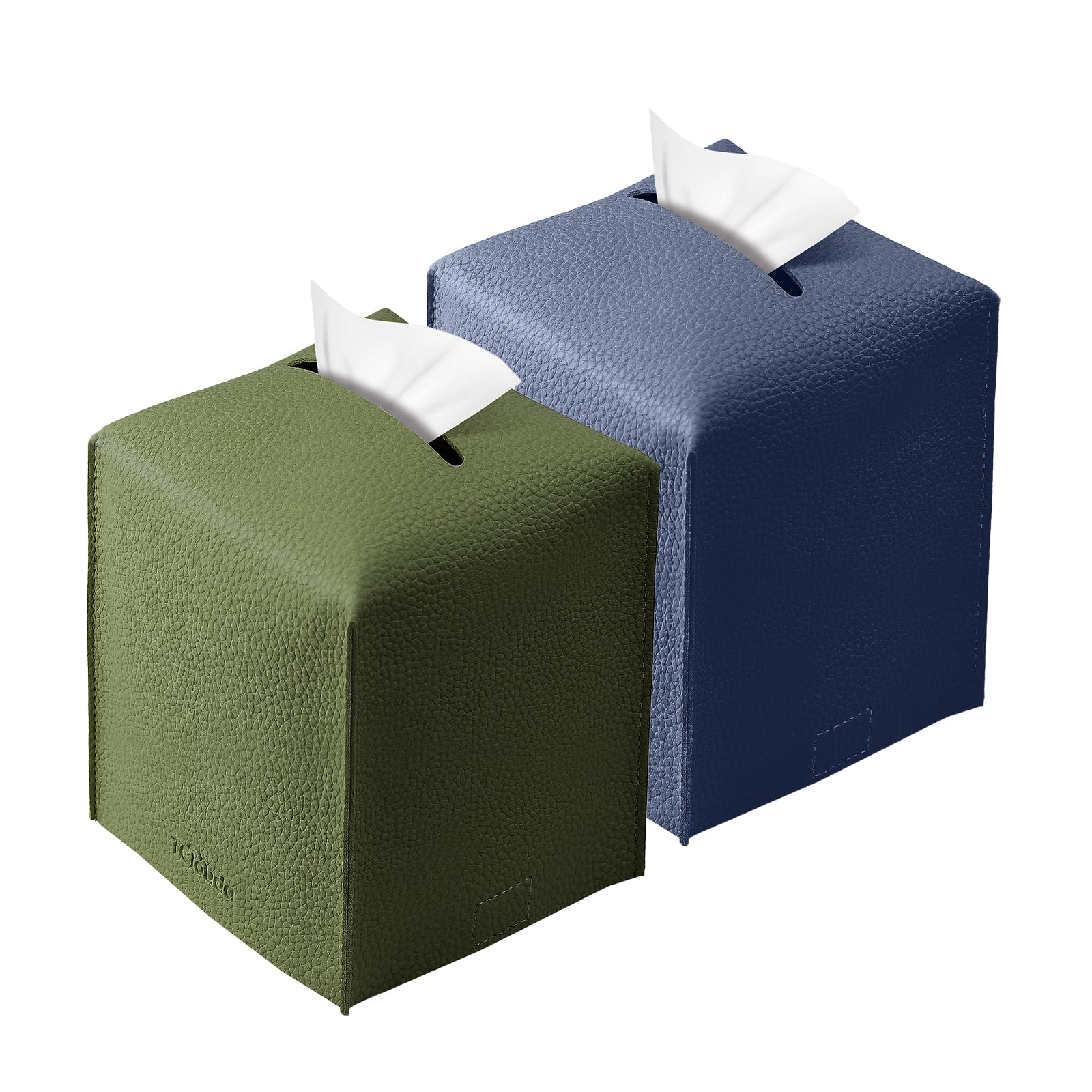 Tissue Box Cover, Tclouda, Modern PU Leather Square Tissue Box Holder for Creative Decorative, 2 Pack, Ideal for Bathrooms/Office/Nightstand Tent/Dining Table, 5"X5"X5", Green&Navy Blue
