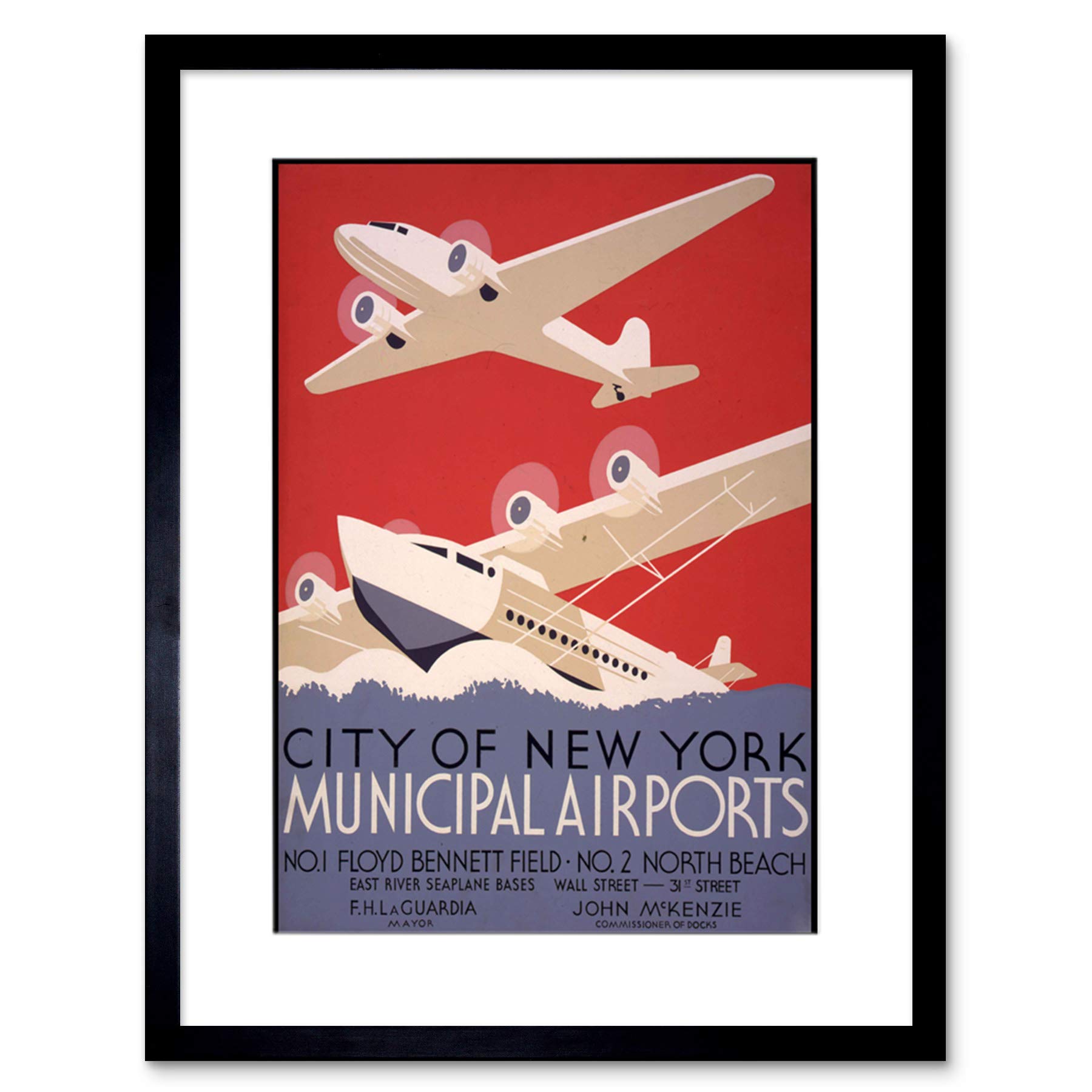 Wee Blue CooAirplane Aeroplane New York La Guardia Seaplane Picture Framed Wall Art Print