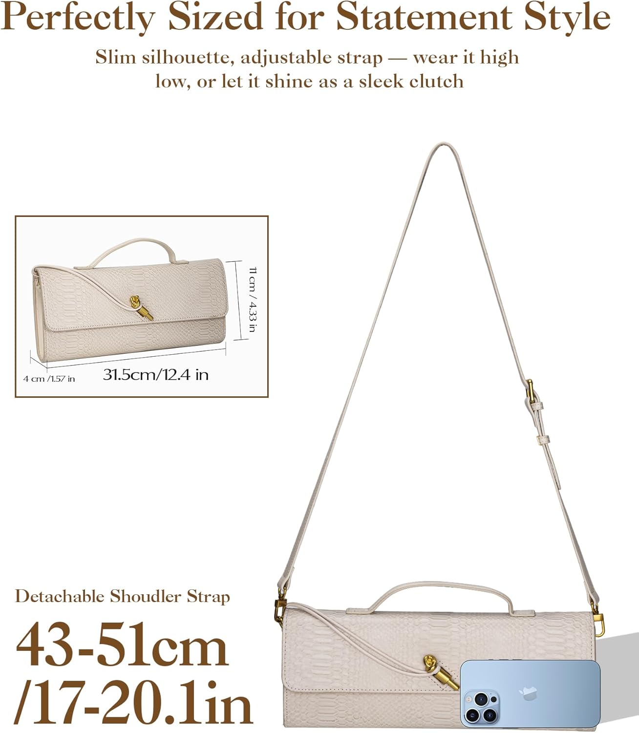 Elegant Evening Clutch Purse for Women – Structured Crocodile PU Leather Handbag for Wedding & Formal Party - Image 6