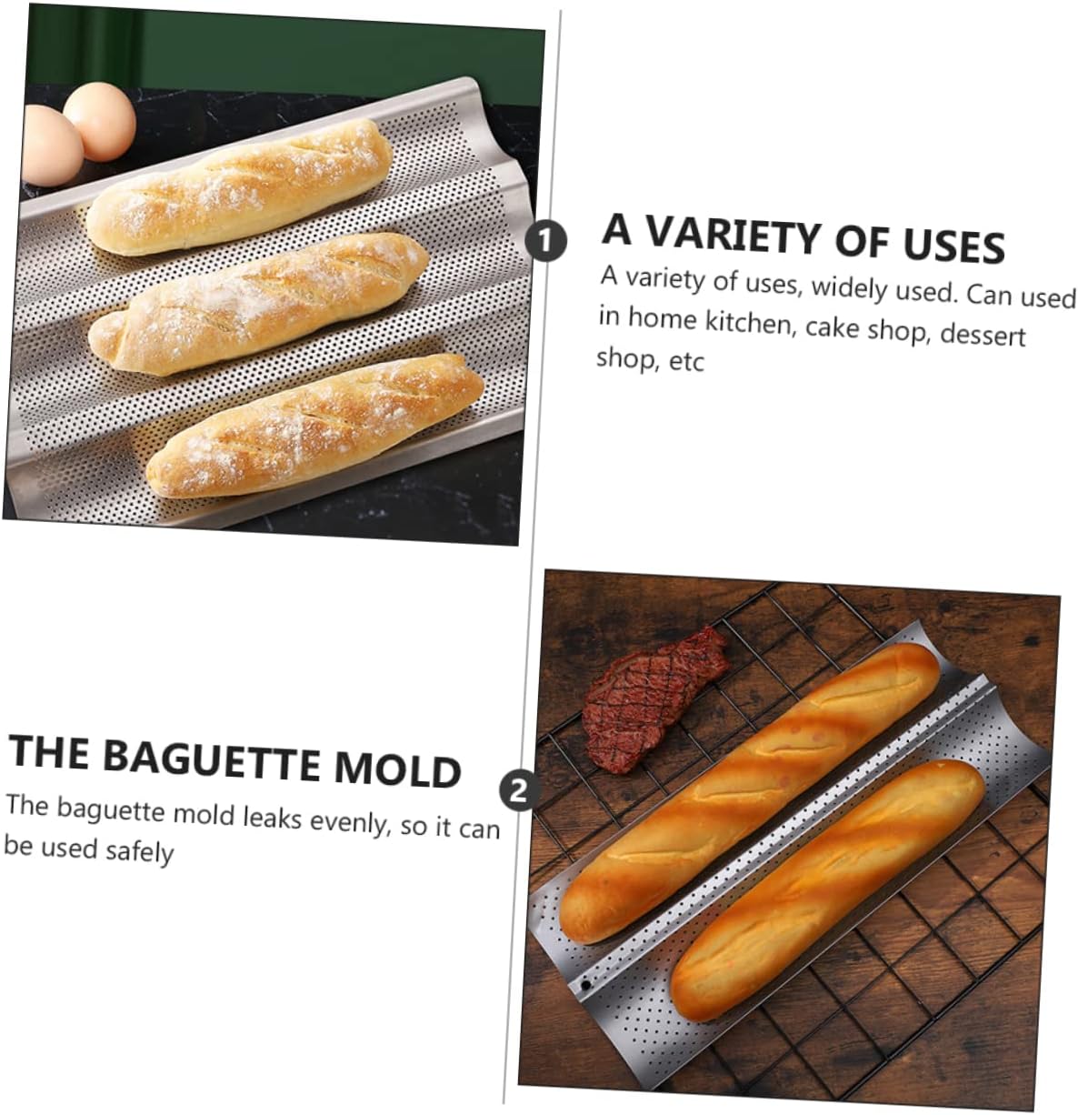 ABOOFAN 2Pcs Non Stick Wave Baguette Baking Tray Silver for French Bread Heavy Duty Kitchen Supplies for Home Bakery Use Easy Clean