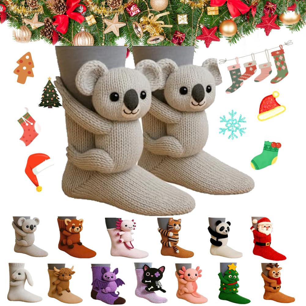 KIGKYO 3D Knit Animal Socks New Novelty Floor Sock for Christmas,Cute Hand Crochet Knit Sock,Cute Novelty Animal Socks,Warm winter floor socks for adults and children (Style 14)