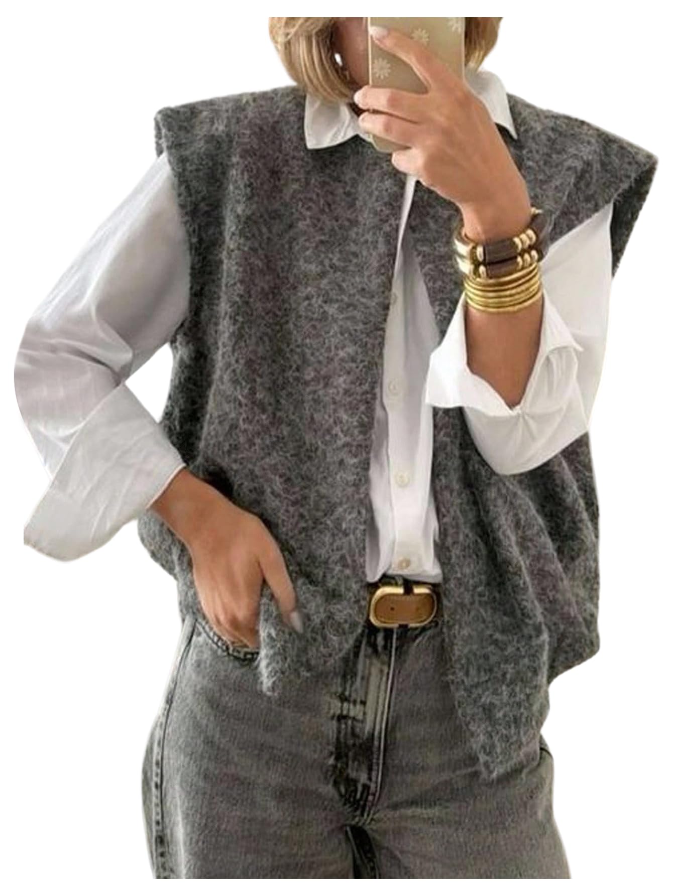 Verdusa Womens Old Money Open Front Fuzzy Sweater Vest Lightweight Sleeveless Cozy Fall Outerwear
