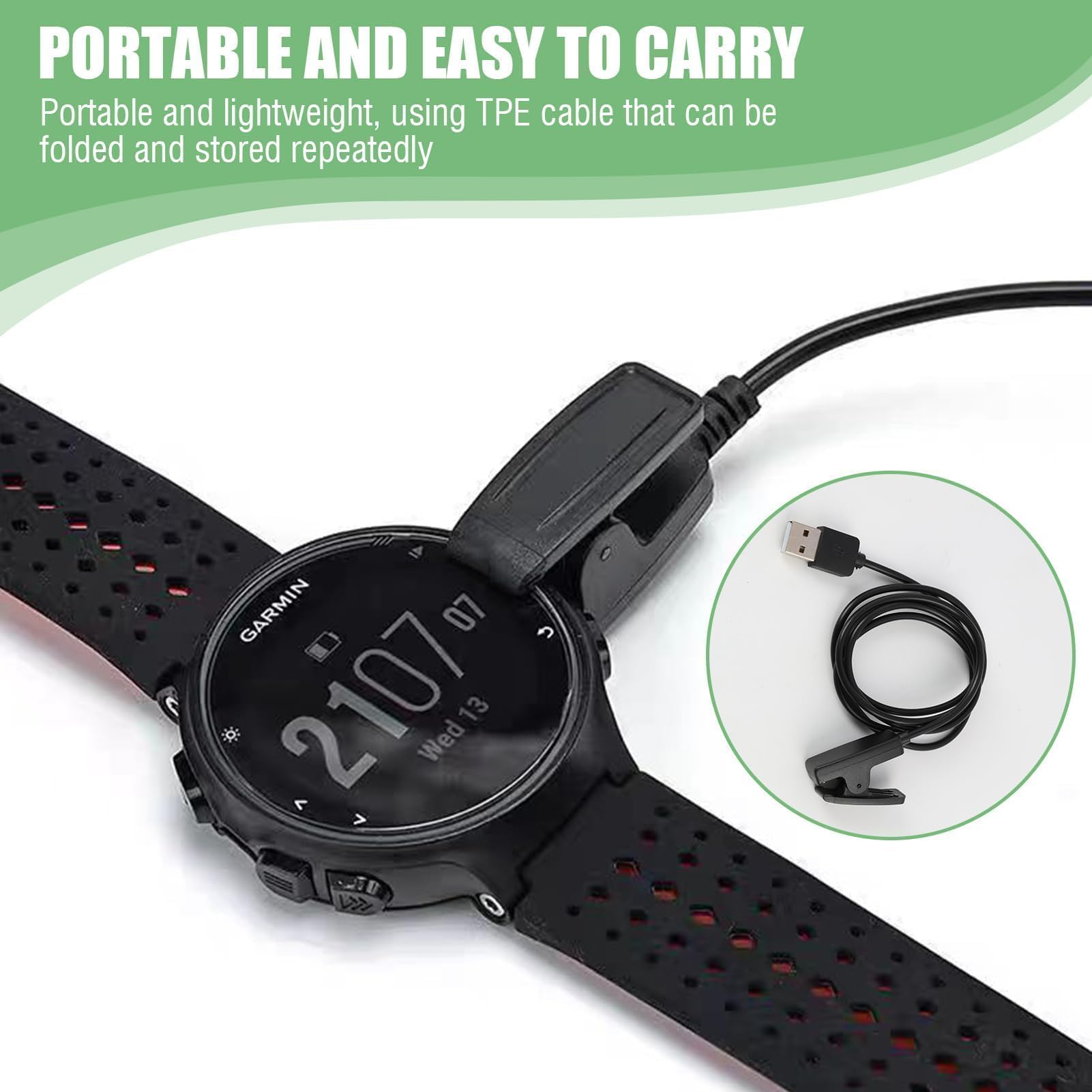 Caricatore Cavo USB 100cm Compatibile Con Garmin Forerunner 35 35J 230 235 630 645 Music 735XT ForeAthlete 35J Approach G10 S20 Vivomove HR - Ricambio Originale Qualità Cargador Compatible Con Garmin