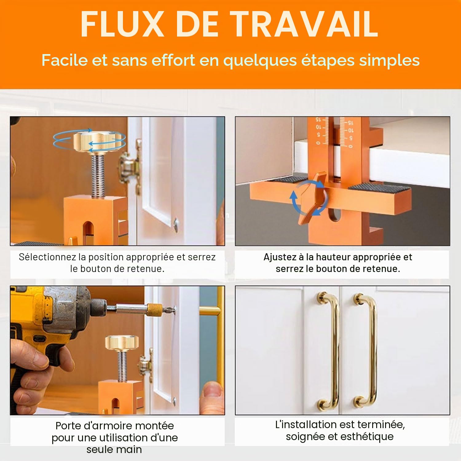 Outil d'Installation de Porte d'Armoire Polyvalent, Gabarit Defonceuse a Bois, Gabarit de Percage, Robuste et Portable - Idéal pour une Installation Précise et Facile des Portes d'Armoires
