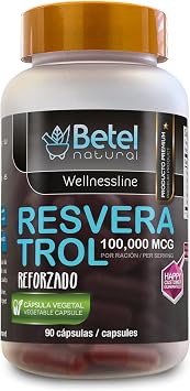Betel Natural Resveratrol Reforzado - 100,000 mcg | 90 Capsulas Vegetales Suplemento Premium Antioxidante con Vitaminas C, E, A y Extracto de Uva Wellnessline