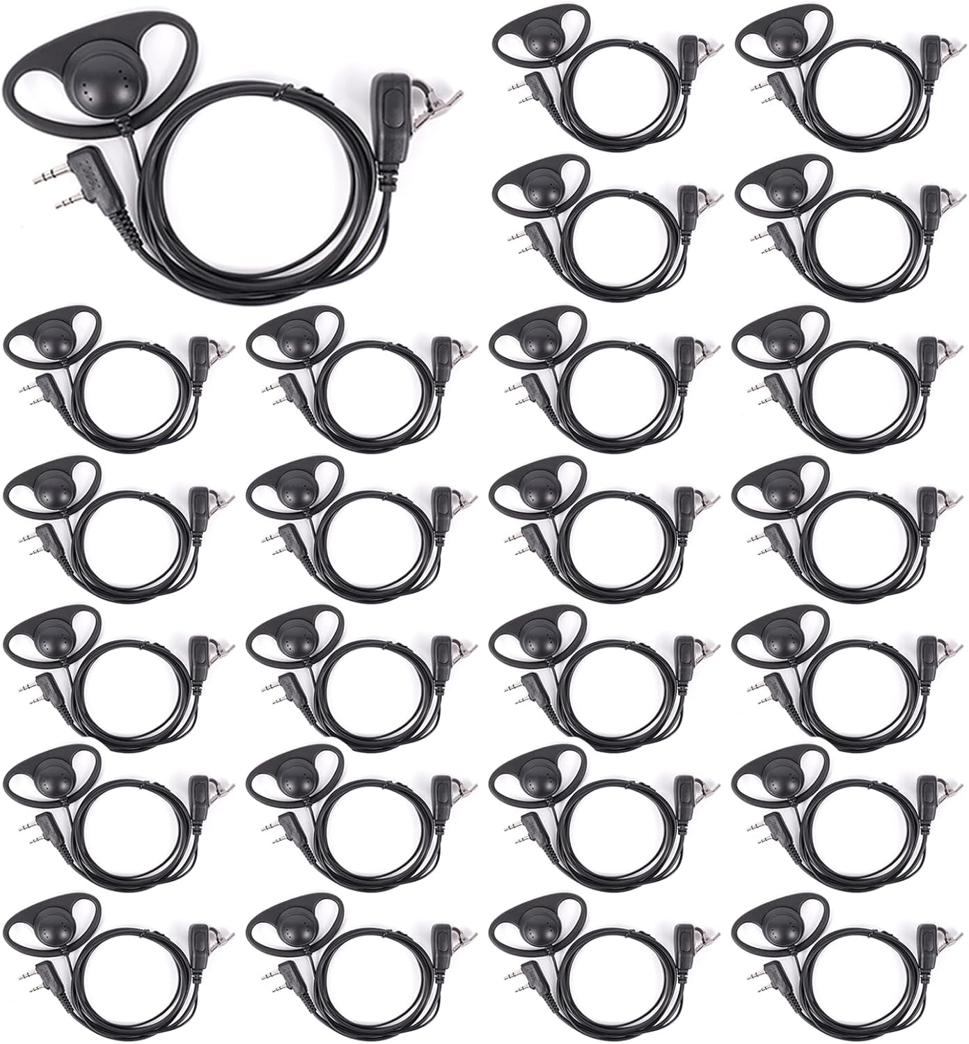 Generic 24 Pcs Walkie Talkies Earpiece with Mic 2 Pin D-Type Headset Compatible with Baofeng UV-5R BF-888S H-777 RT21 RT22 RT27 RT-5R Kenwood 2 Way Radios, Black