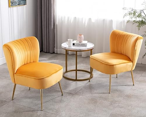 Miniatura 4 de CIMOTA Juego de 2 sillas decorativas de terciopelo, modernas, sin brazos, con respaldo alado, sofá individual, silla de esquina cómoda con patas