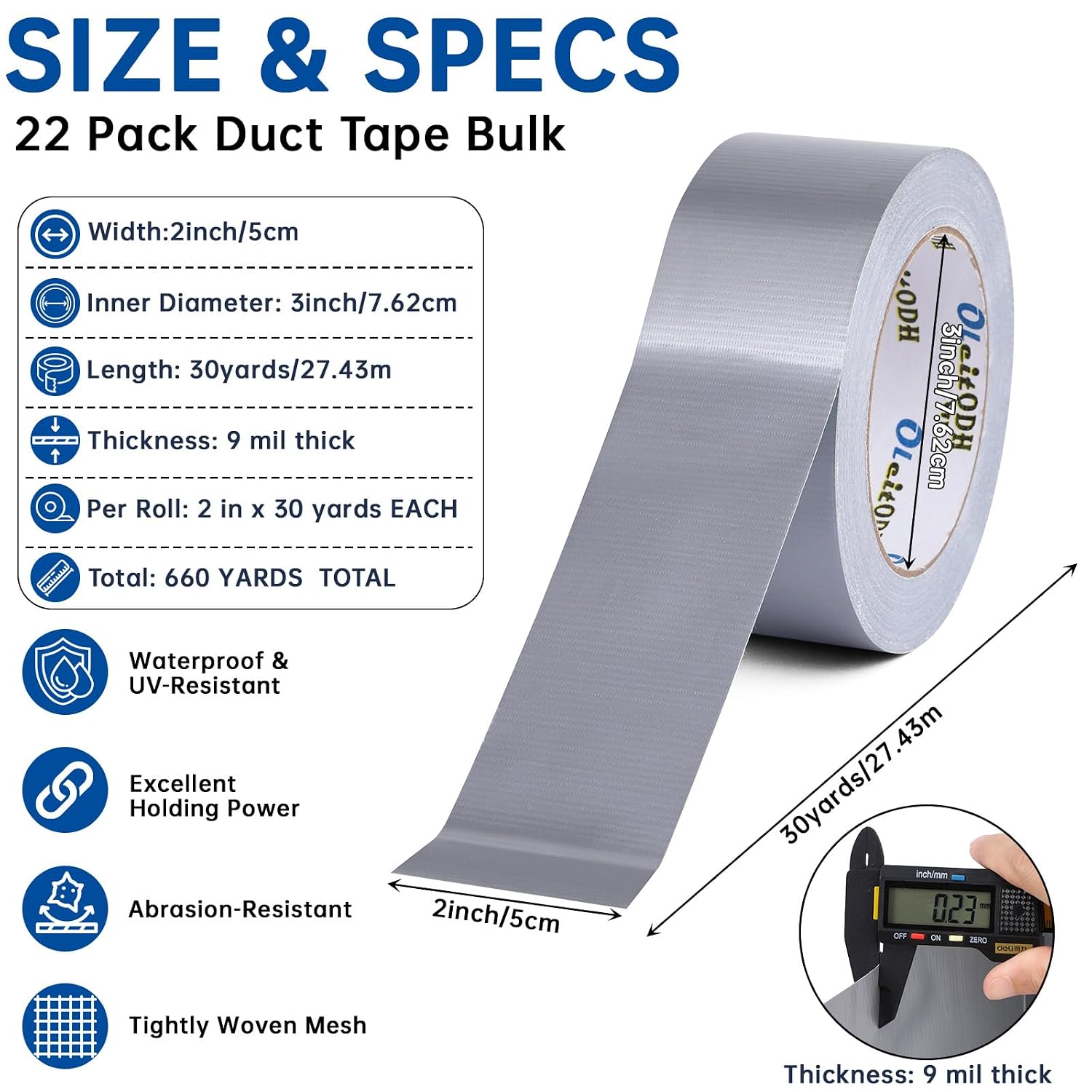 Oleitodh Silver Duct Tape Bulk, 2 Inches x 30 Yards, 22 Pack image 2