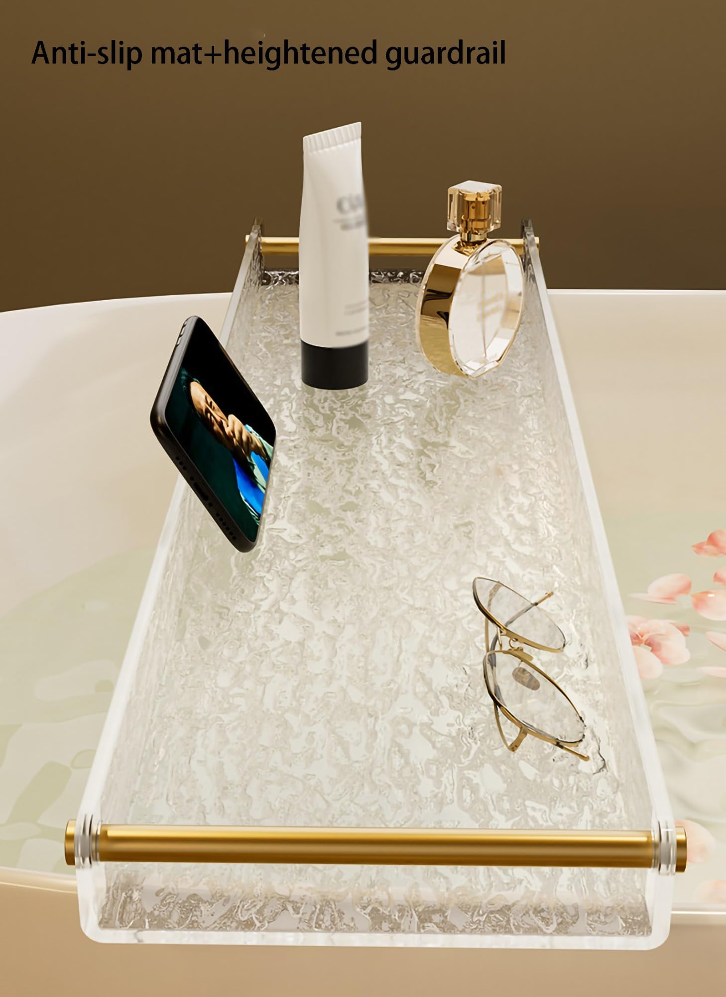HOMEry - Bandeja de baño acrílica para accesorios de baño y accesorios de spa para una experiencia de baño relajante y relajante