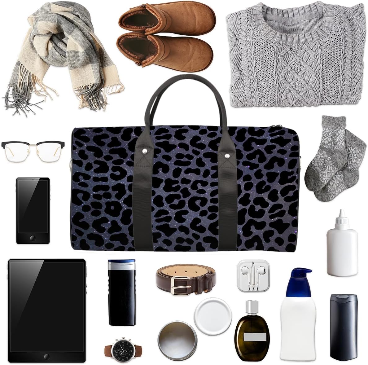 Leopard Print Skin Galaxy Weekender Overnight Bags Travel Duffle Bag Sports Gym Bags for Women Men Waterproof Carry On Tote Bag for Travel Weekender Dance Swimming Gym Yoga Holiday Gift