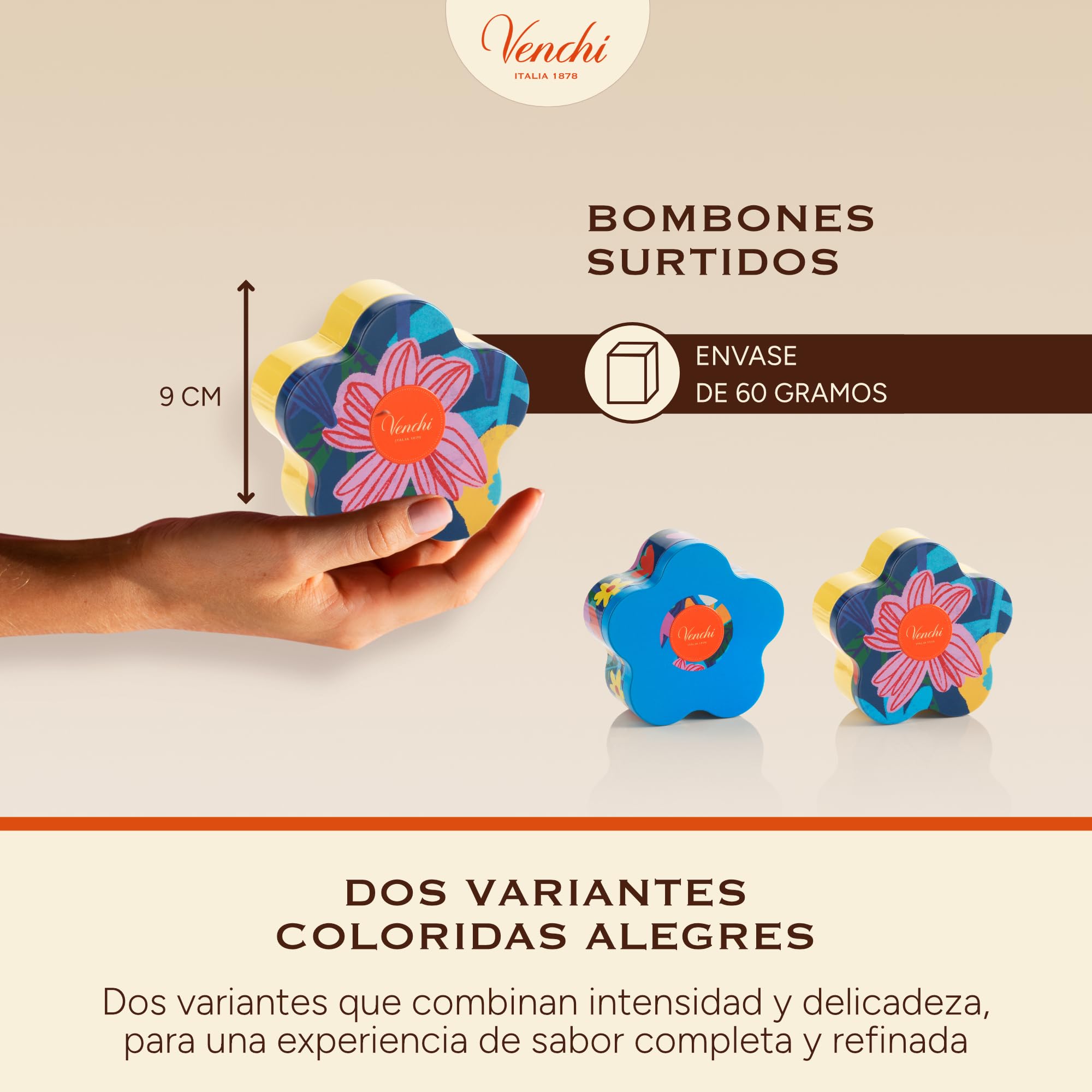 Venchi - Lata con Forma de Flor, 60 Gr, 5 Bombones Perla, Sin Gluten, Colección de Primavera Venchi, Idea de Regalo para el Día de la Madre