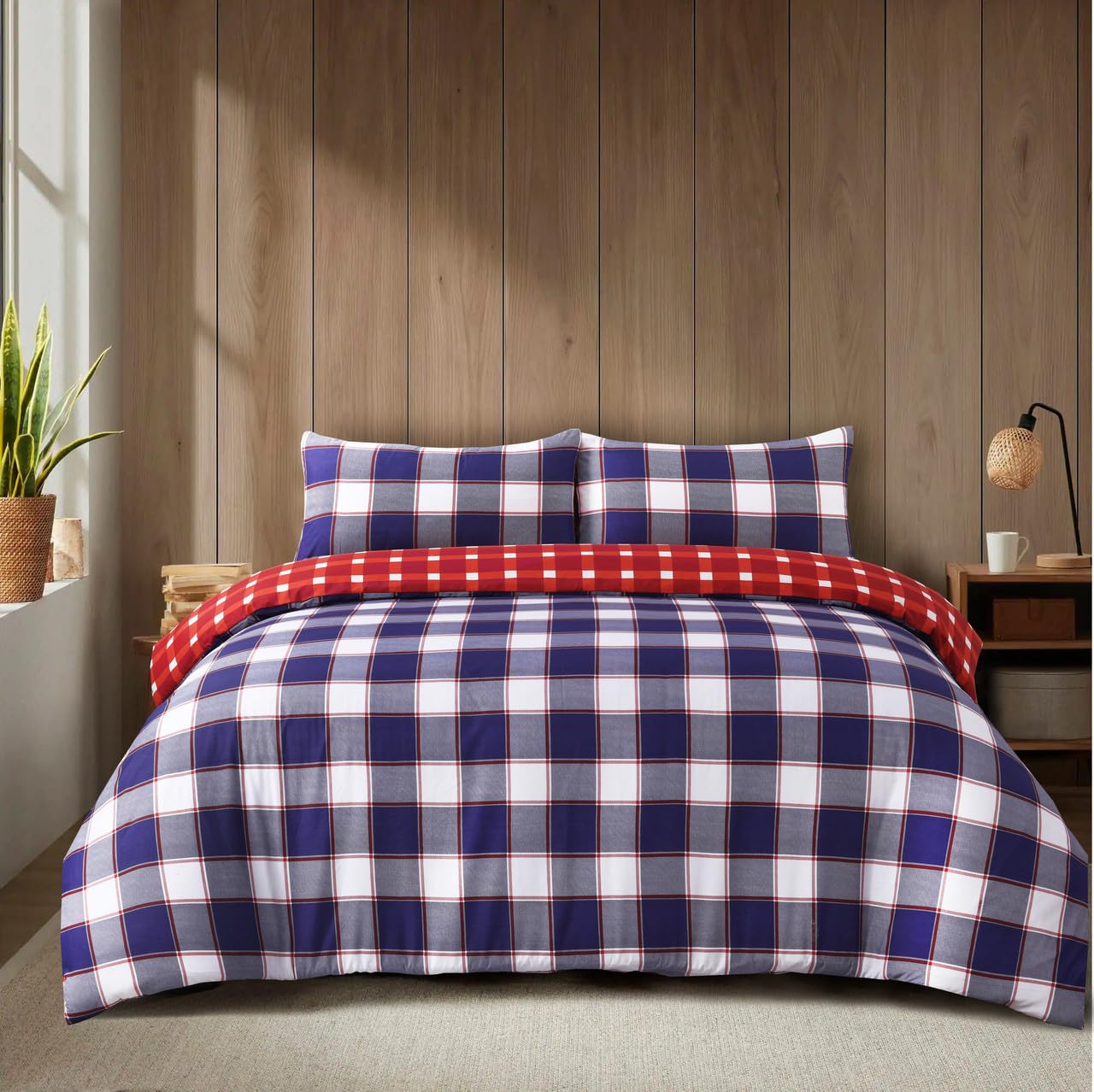 WEAVERS: 4 Piece Luxury Soft Microfiber Bedding Set With Duvet Cover Fitted Sheet And Pillowcases – Modern, Comfortable & Easy Care. (Size Super King - Design Knightbridg Red)