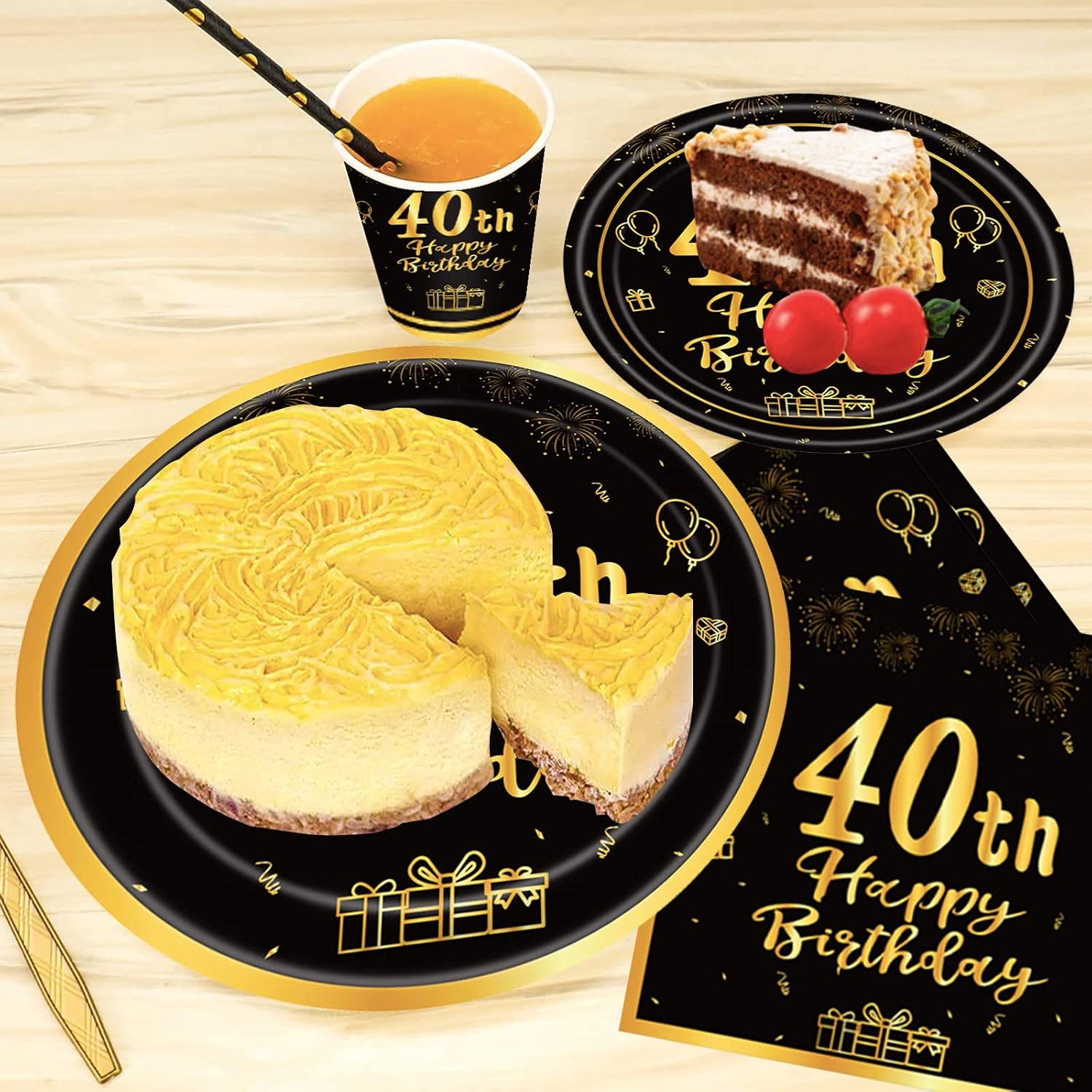 POPOYU 20pcs Black and Gold Napkins 40th, Happy Birthday Disposable Tableware Paper Napkins - Image 4