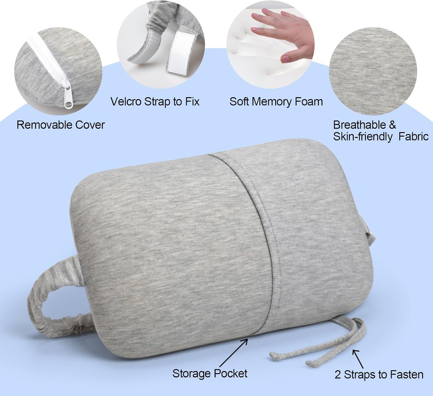 Love&go Portable Small Travel Pillow, Made with Soft Memory Foam Pillow and Breathable Cover, for Backpacking Hiking, Camping, Airplane and Car Trip (Gray) - Image 4