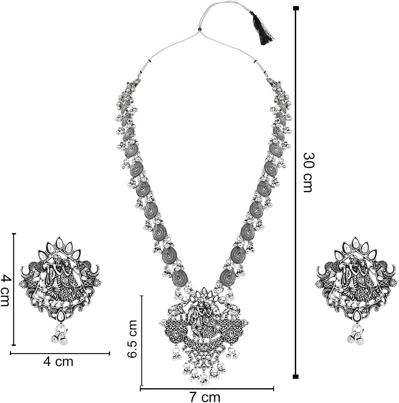 I Jewels Indian Festive Navratri Ethnic Silver Oxidised Long Necklace Jewellery With Earrings Set For Women