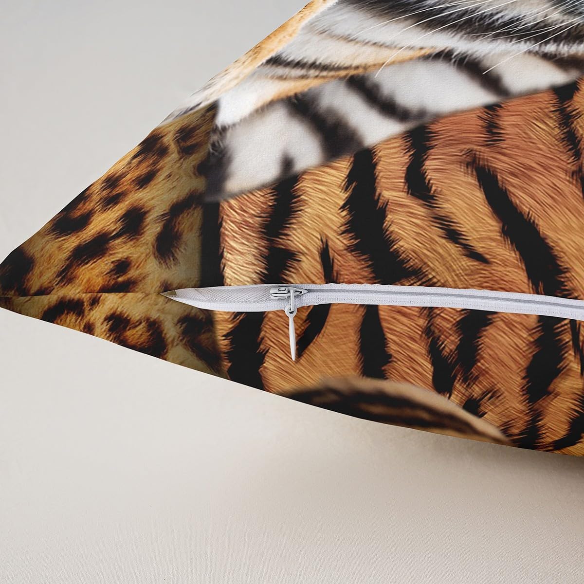 Castle Fairy Tiger Decorative Pillow Cover for Sofa Couch Chair,Wild Animal Fur Throw Pillow Case Cover,Photography Tiger Skin Print Luxury Pack of 2 Cushion Cover Room Decor,24"x 24"