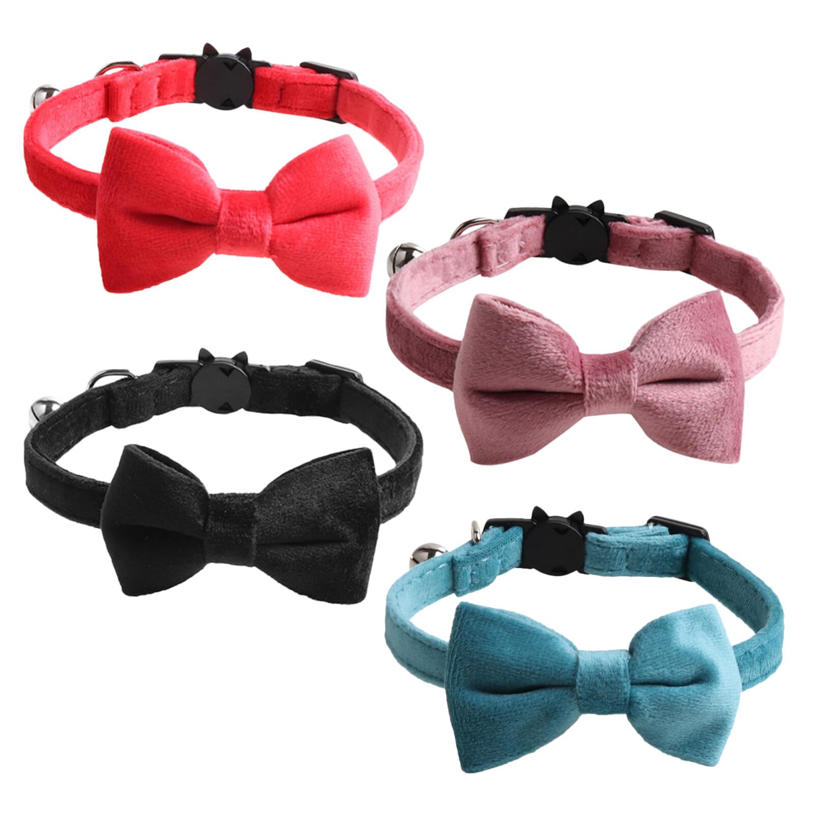 UPKOCH 4 Stück Teiliges Samtiges Katzenhalsband mit Glocke und Schleife Verstellbares Kätzchenhalsband für Kleine Haustiere Sicherer Abwurfverschluss Modisches Katzenzubehör für Alltag