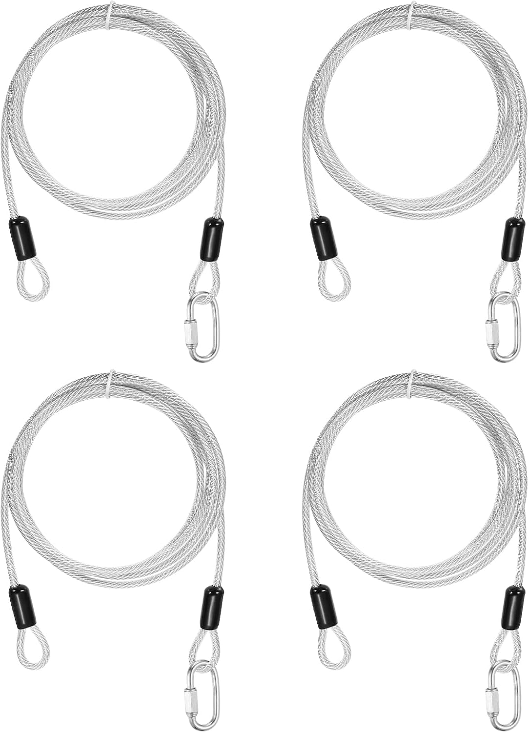 PATIKIL Security Cable Lock (3/16" Dia 6.6ft, Clear)(4 Set) Vinyl Coated 304 Stainless Steel Double Loop Flexible Wire Rope Safety Cable with Quick Links Locking Connectors
