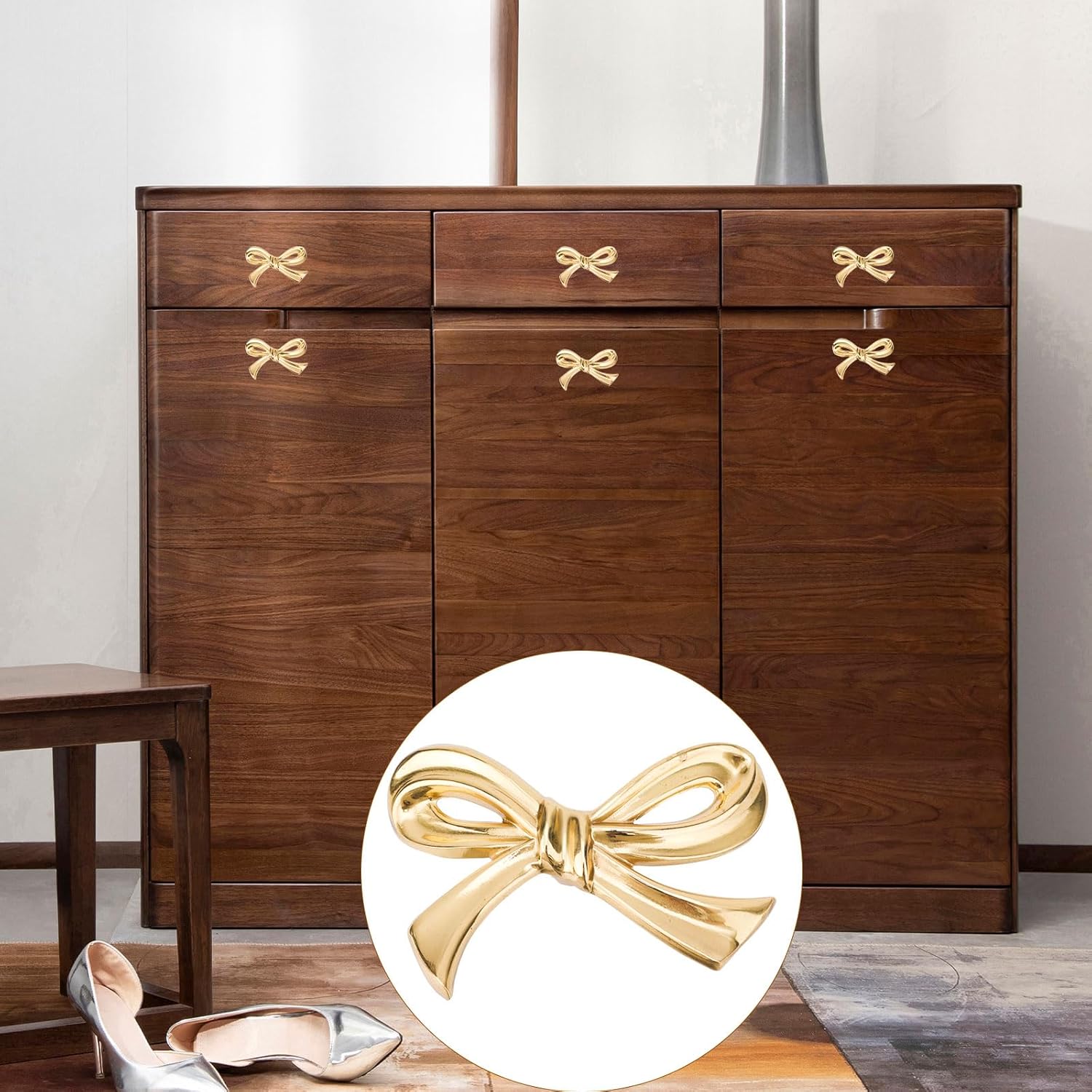 8pcs Bow Shape Cabinets Knobs, Gold Vintage Bow Dresser Knobs Drawer Pulls Decorative Handle for Home Dresser Kitchen Wardrobe Drawer Cupboard Pulls
