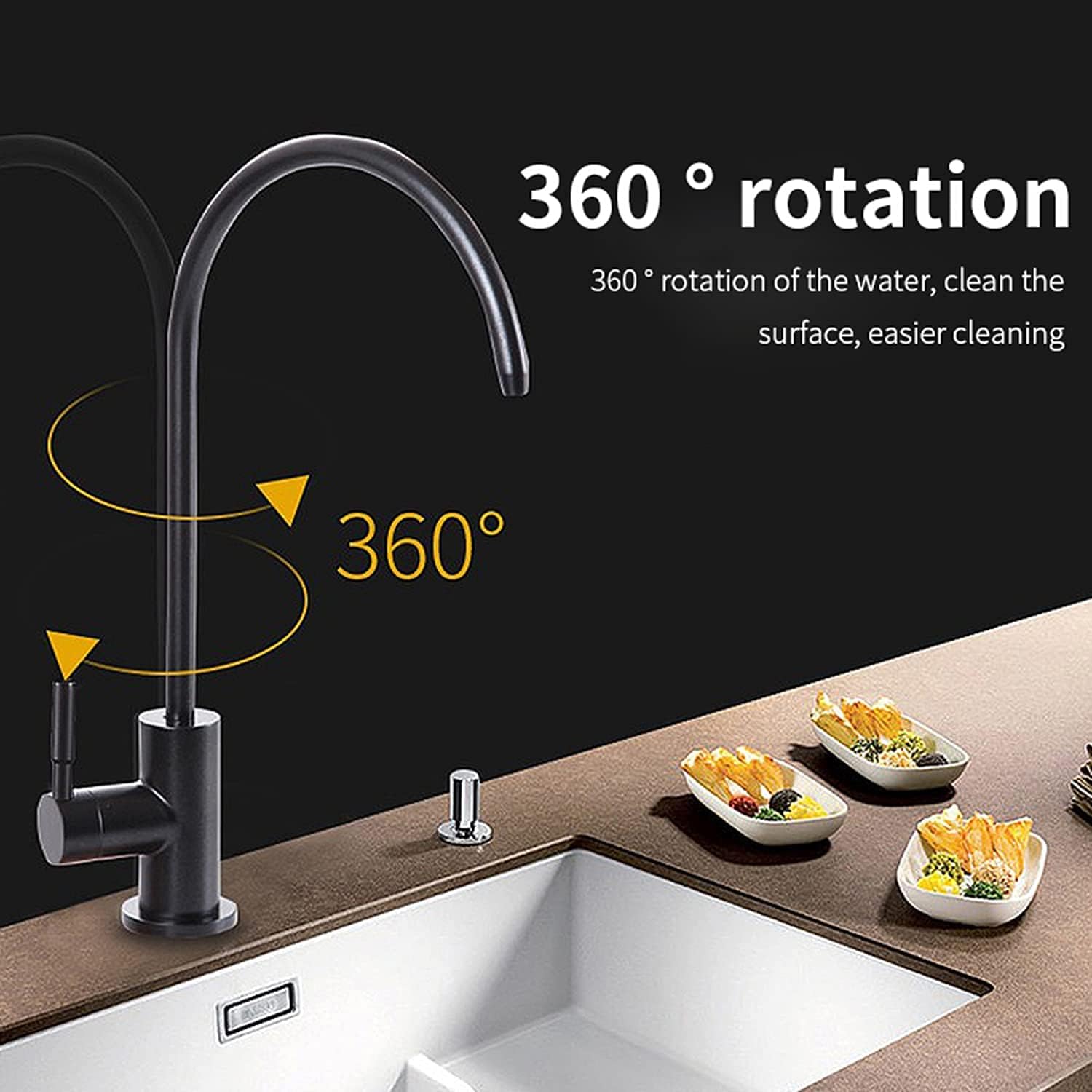 Grifo de Osmosis Inversa, Grifo de Agua Potable fácil de instalar, grifo de ósmosis inversa sin plomo para fregadero de cocina, 360 Grados Gire la Sola Palanca Negro