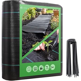 VOUNOT Unkrautfolie mit 50 Erdanker 2mx25m Anti-Unkrautgewebe Unterbodengewebe B ndchengewebe Bodengewebe Wasserdurchl ssig und Rei festes UV Stabil 100g/m