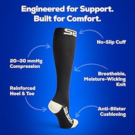 SB SOX Compression Socks for Men & Women (20-30 mmHg) - Best Support Stockings for Travel, Medical, and Sports - Perfect for Everyday Wear (Small, Blue/White)