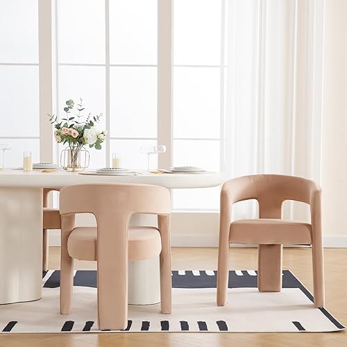 Miniatura 7 de Modern Barrel - Silla de comedor tapizada con brazos, cómoda silla auxiliar de terciopelo para sala de estar, oficina en casa, recepción, color caqui