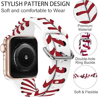 ACESTAR Double Sided Watch Bands and Straps Compatible with Apple Watch Band 38mm 40mm 41mm/42mm(Series 11 10), Baseball Floral Soft Silicone Replacement for iWatch Series 11 10 9 8 7 6 5 4 3 2 1 SE