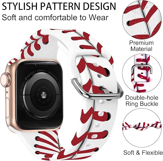 ACESTAR Double Sided Watch Bands and Straps Compatible with Apple Watch Band 38mm 40mm 41mm/42mm(Series 11 10), Baseball Floral Soft Silicone Replacement for iWatch Series 11 10 9 8 7 6 5 4 3 2 1 SE