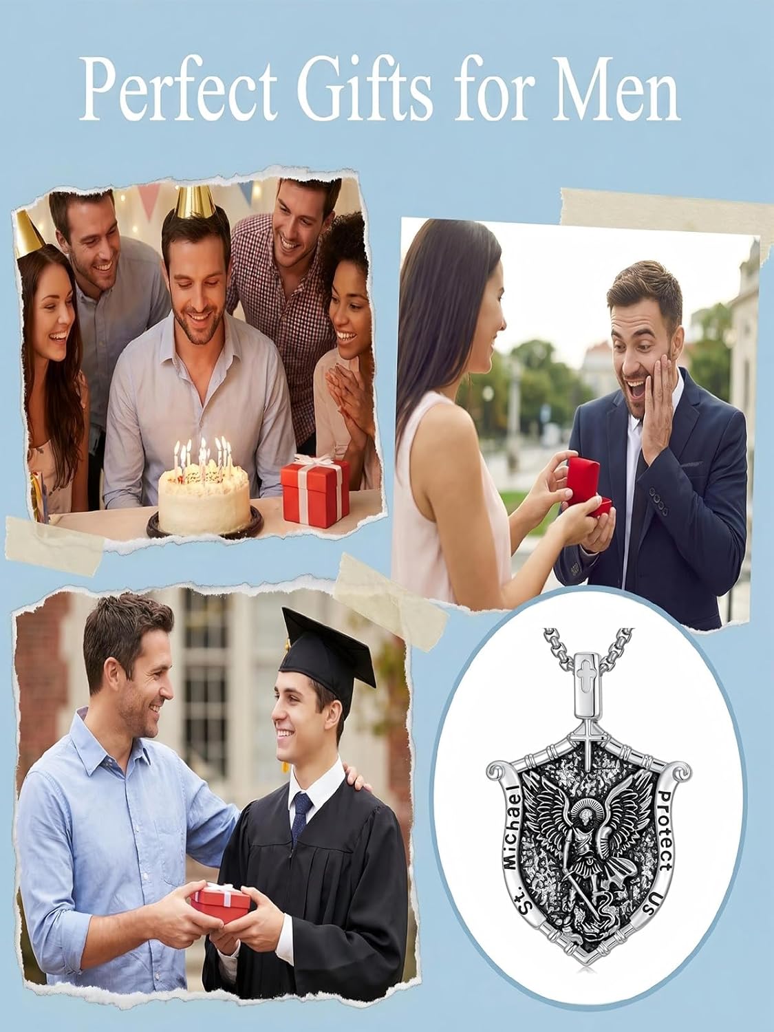 Valentines Day Gifts for Him Saint Necklace for Men Women, Pray Saint to Protect Us Amulet, Religious Jewelry Anniversary Birthday Gifts for Son Dad Husband Boyfriend Police - Image 3