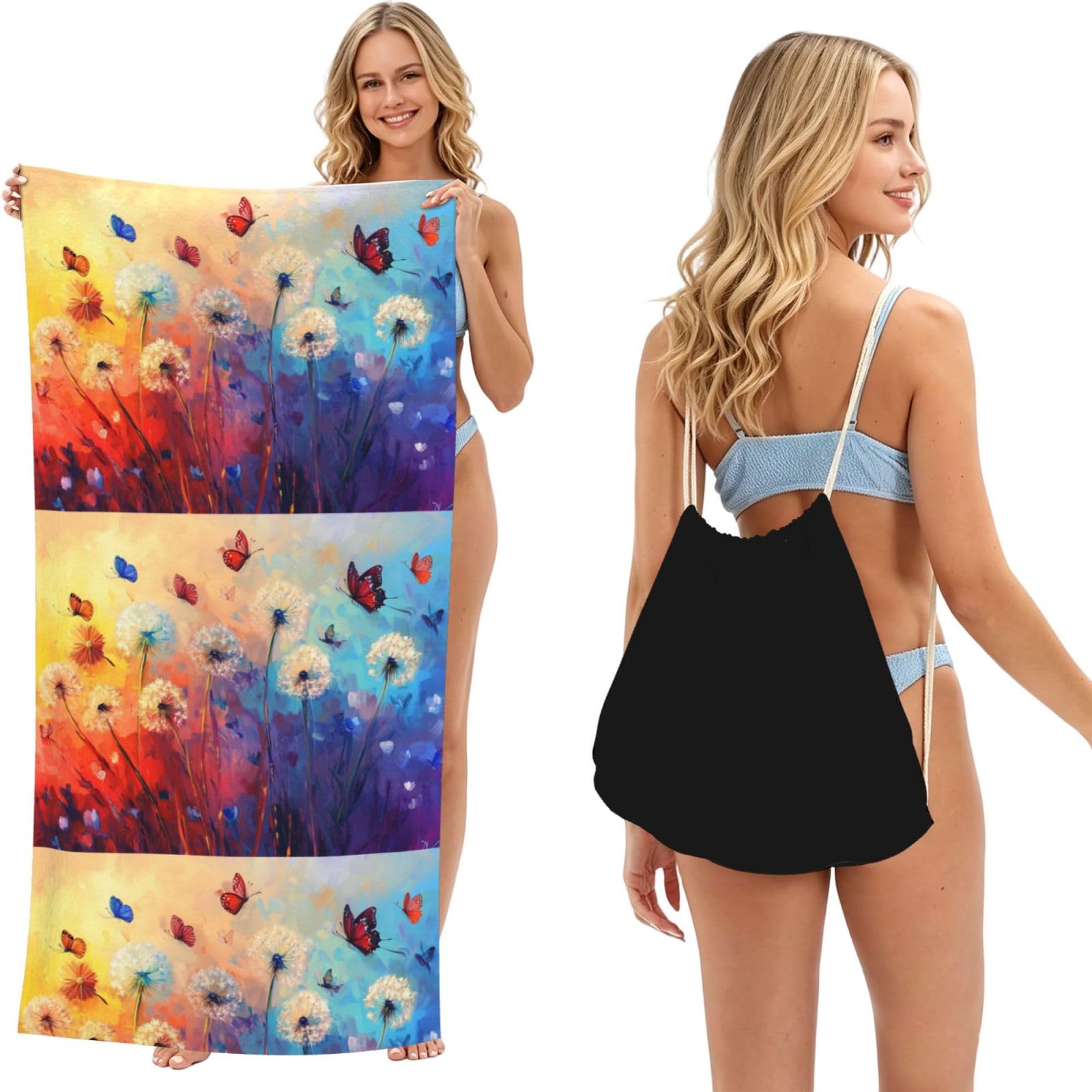 SKGOHLH Dandelion and Butterfly 2in1 Packable Beach Towel Bag Women