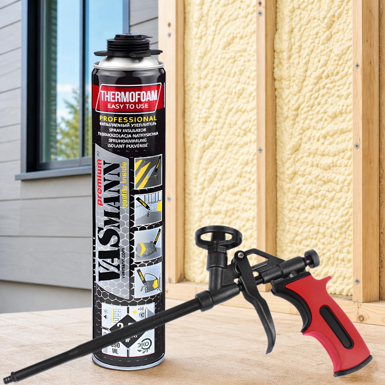 Fassadendämmung Sprühdämmung Außenwand 12x890ml Dachdämmung Zwischensparrendämmun Perimeterdämmung EPS / XPS Dämmung Set (+Pistole)