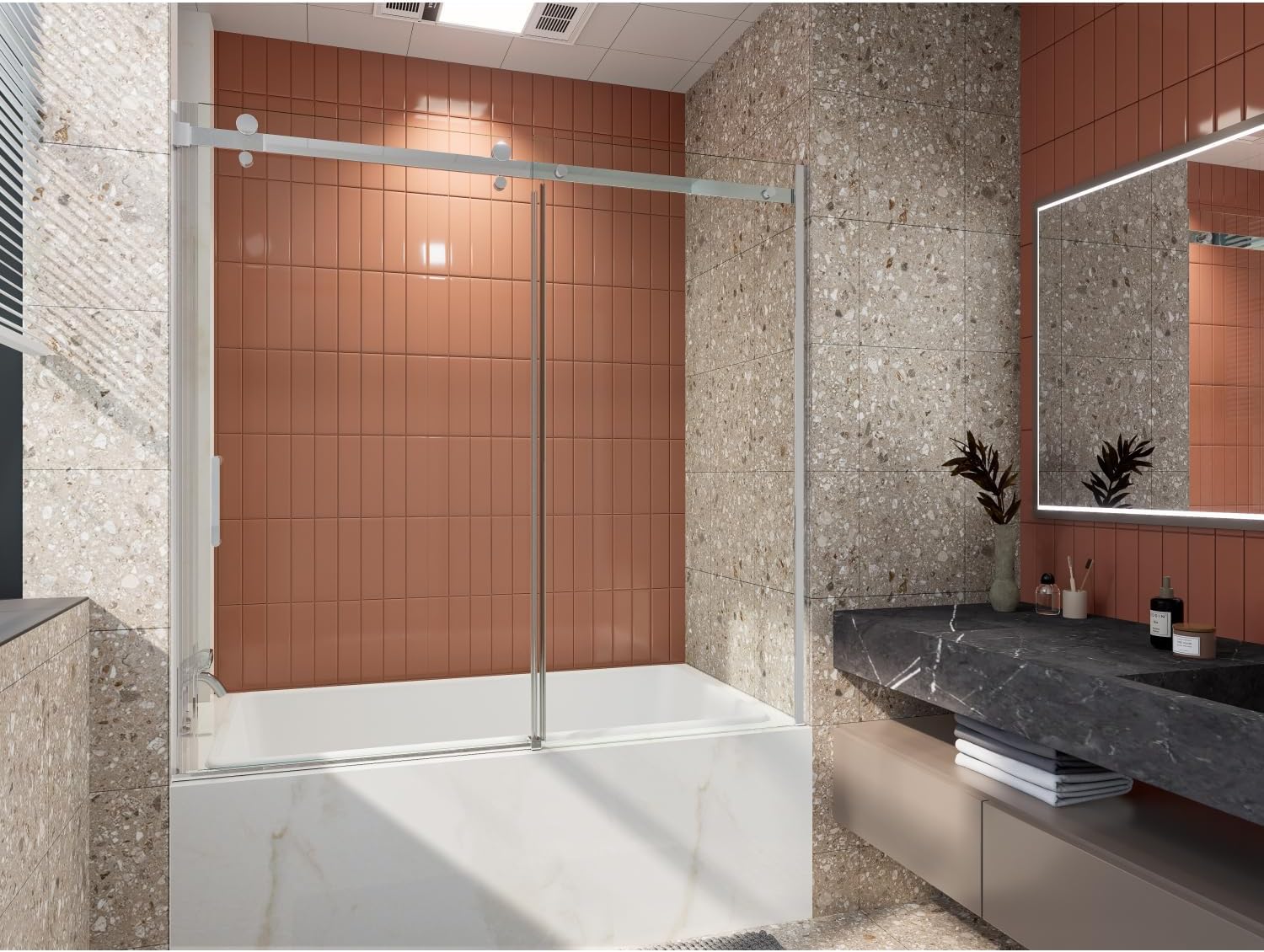 56-60 in. W x 58 in. H Chrome Semi-Frameless Sliding Bathtub Door with 5/16 in. Clear Tempered Glass