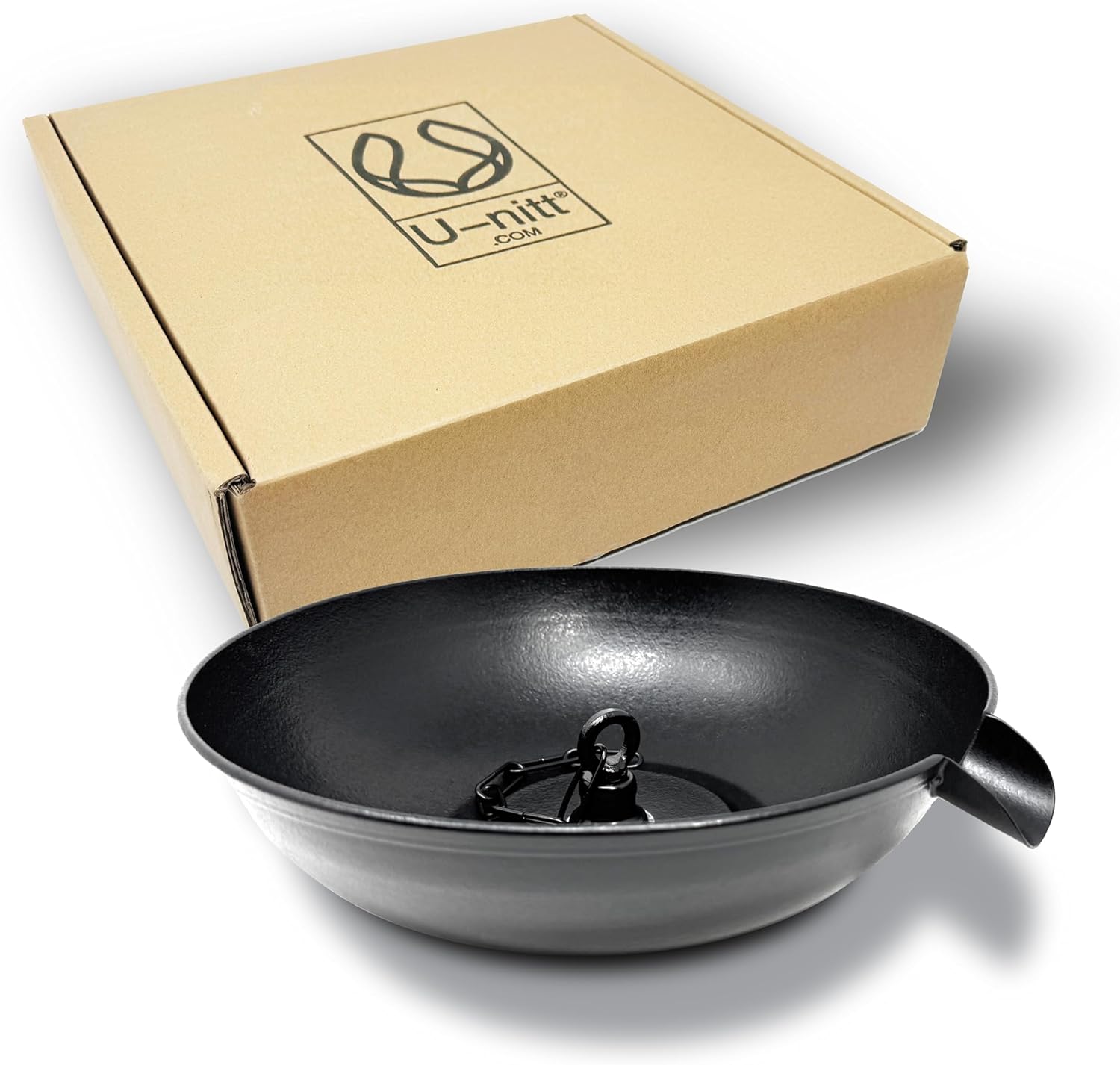 12 Anchoring Basin/Bowl/Dish for Gutter Rain Chain, Spill Bowl for Fountain, with Scupper, Birdbath Alternative, with Attachment Chain, Black Powder Coated, Rough Surface, 972BBLK