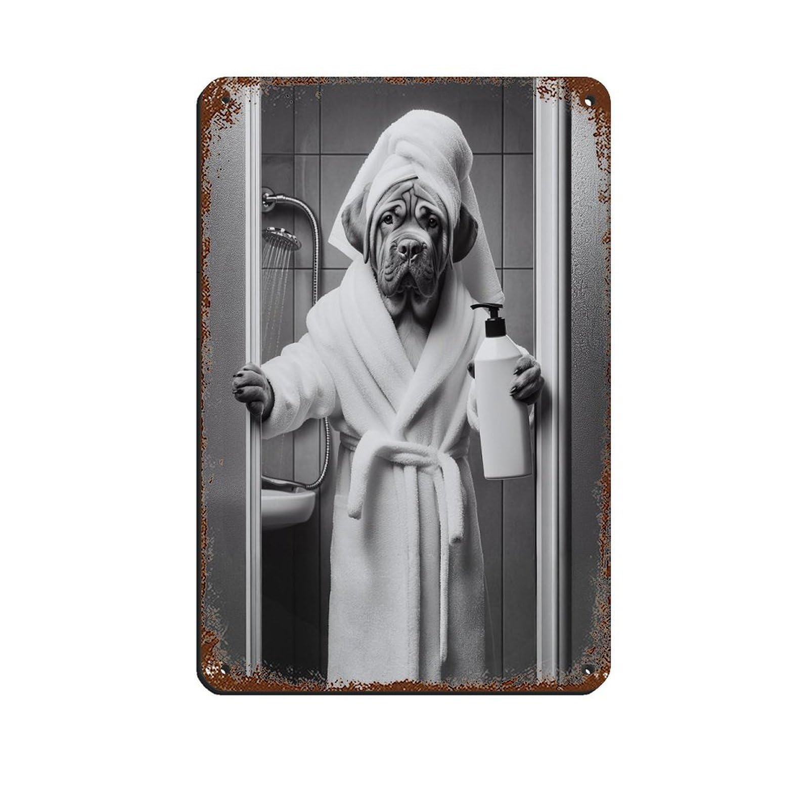 Lxwnze 20L X 30W Cm Mastiff Bathroom Art Poster Retro Poster Metal Tin Sign Chic Art Retro Iron Painting Bar People Cave Cafe Family Garage Poster Wall Decoration 8X12inch(20X30cm)