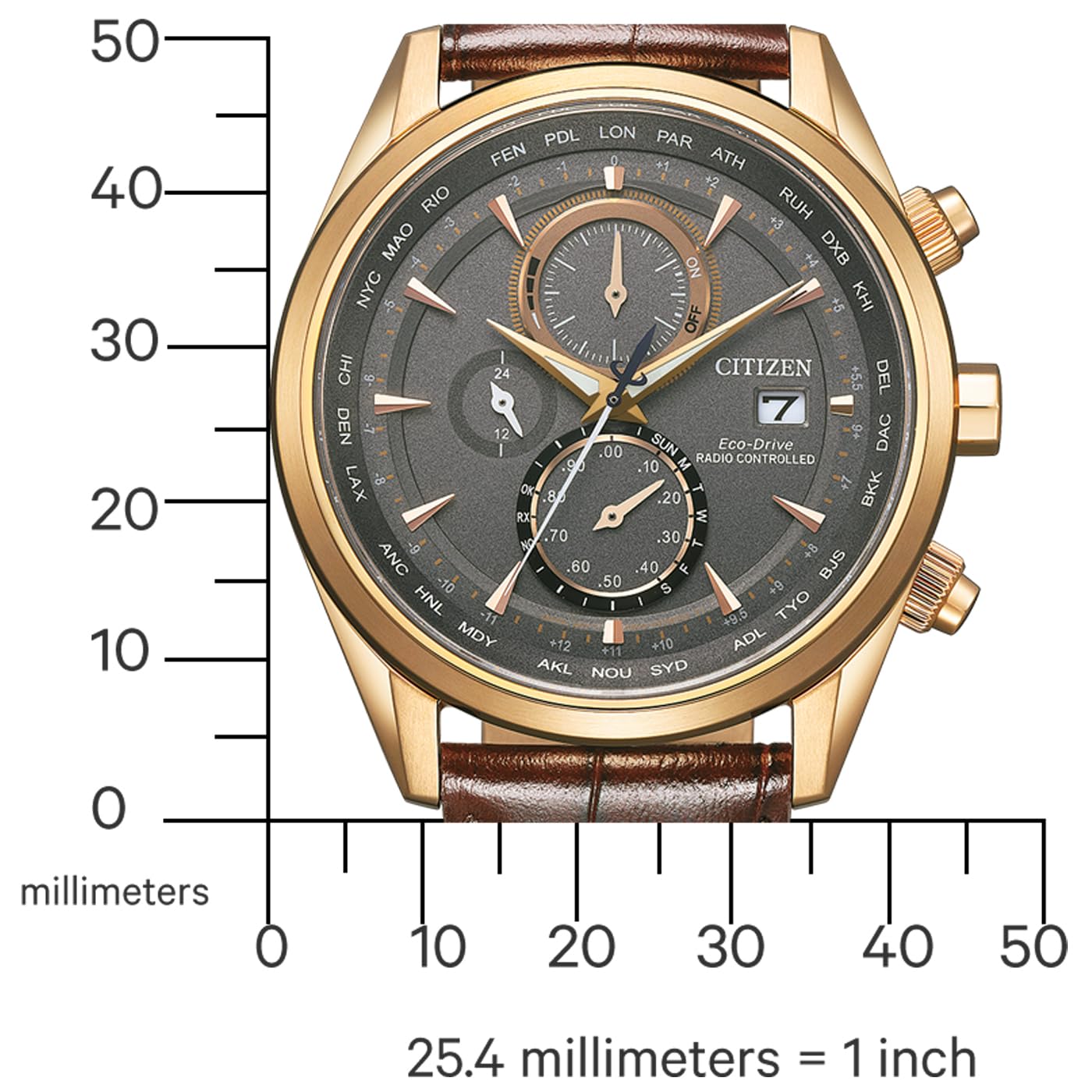 CITIZEN Herren Eco-Drive Solar-Chronograph funkgesteuert mit Echtleder-Armband und ewigem Kalender - Radio Controlled - AT8263-10H