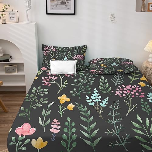Miniatura 9 de Juego de sábanas de 4 piezas con estampado de palmeras oceánicas y fundas de almohada, tamaño Queen, sábana bajera ajustable de microfibra suave con